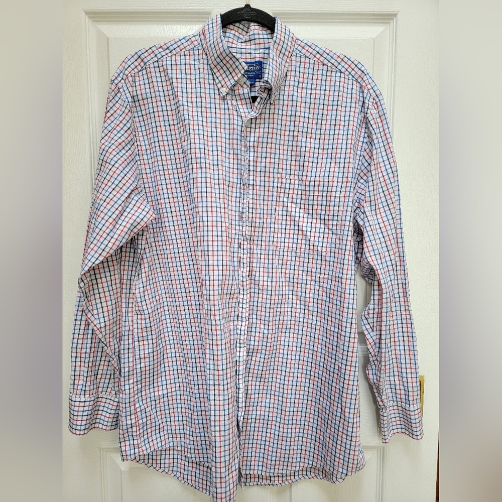 Pendleton Men's Collared Striped Red, White Blue Button Down Shirt Size Large